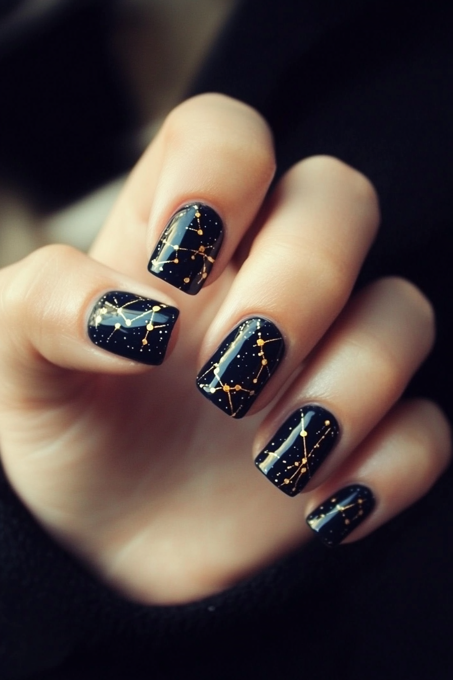 4. Golden Constellation (Nail Design Ideas With Stars) - Nail Design Ideas With Stars