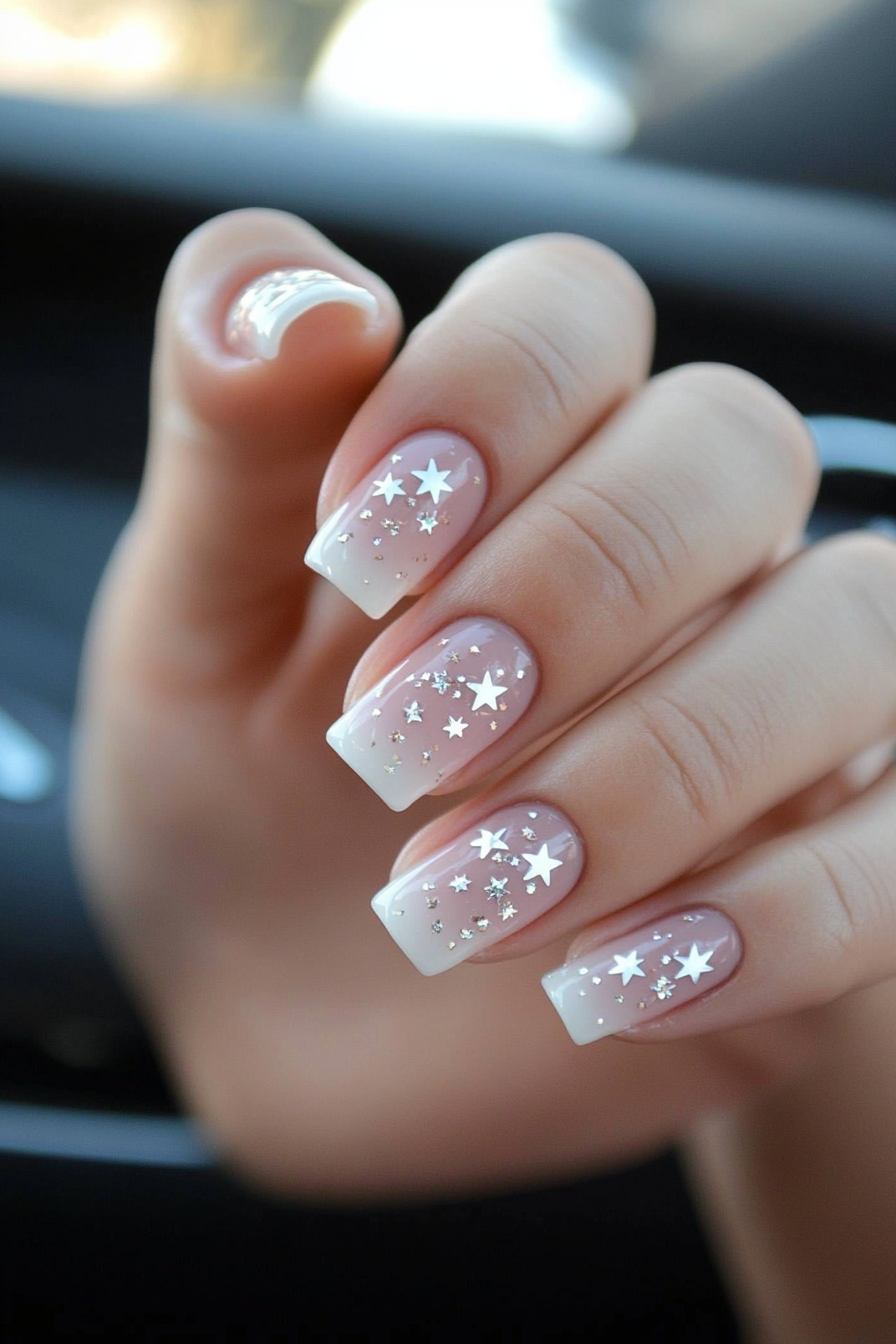 6. Starry French Tips (Nail Design Ideas With Stars) - Nail Design Ideas With Stars