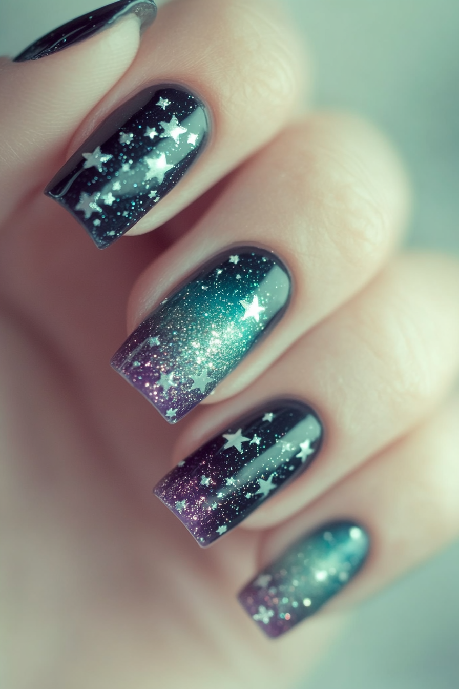 7. Aurora Borealis Bliss (Nail Design Ideas With Stars) - Nail Design Ideas With Stars