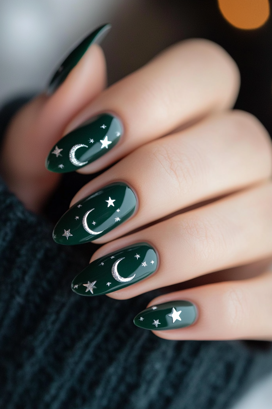 11. Lunar Elegance (Nail Design Ideas With Stars) - Nail Design Ideas With Stars