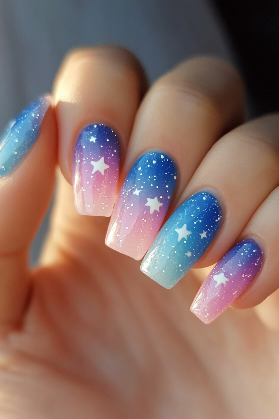 13. Celestial Ombre (Nail Design Ideas With Stars) - Nail Design Ideas With Stars