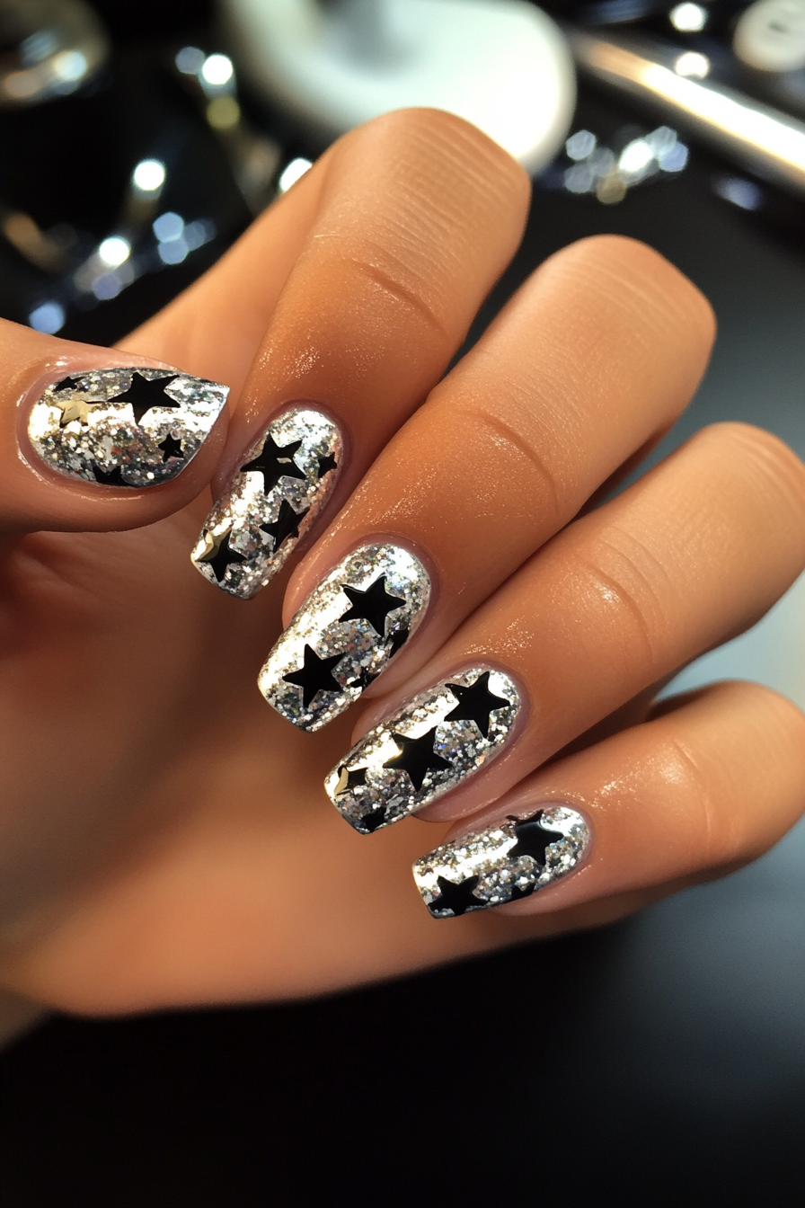 14. Silver Stardust (Nail Design Ideas With Stars) - Nail Design Ideas With Stars