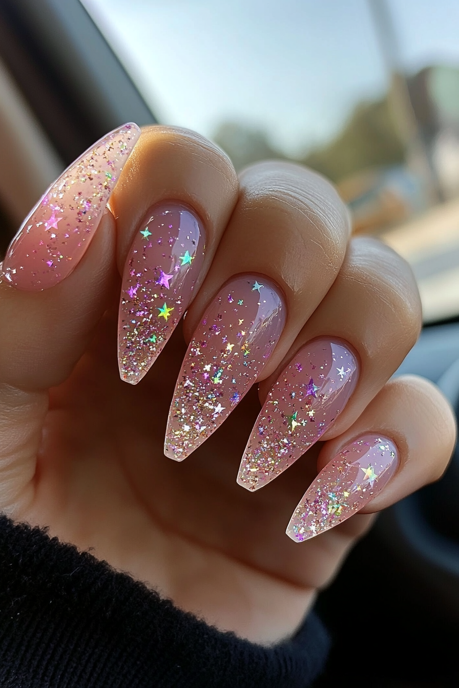 18. Iridescent Starburst (Nail Design Ideas With Stars) - Nail Design Ideas With Stars