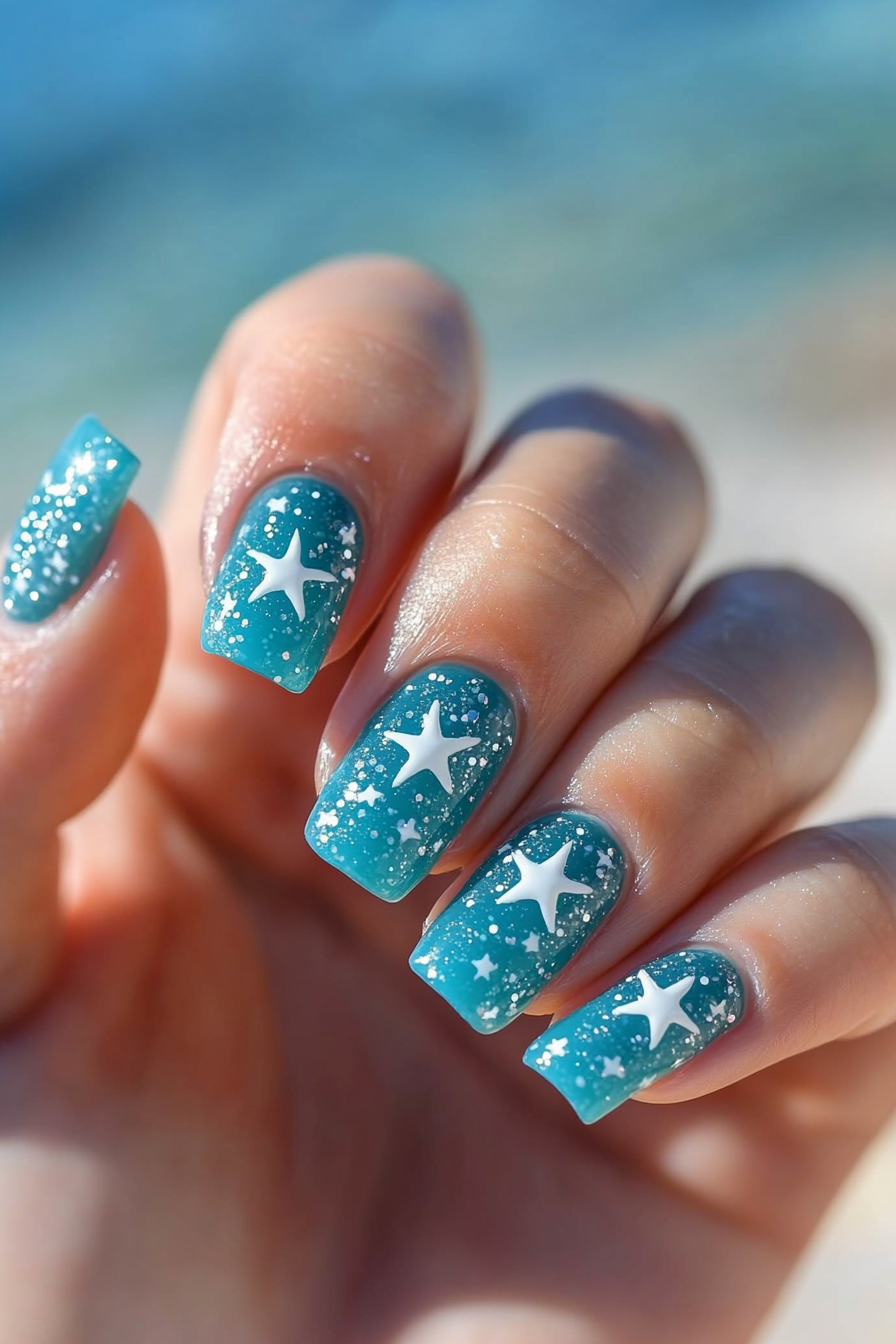 26. Starlit Ocean (Nail Design Ideas With Stars) - Nail Design Ideas With Stars