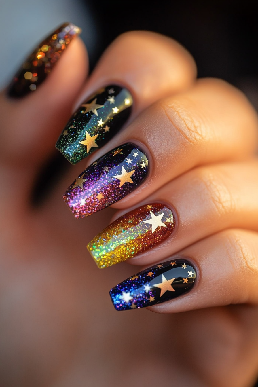 27. Meteor Shower Chic (Nail Design Ideas With Stars) - Nail Design Ideas With Stars