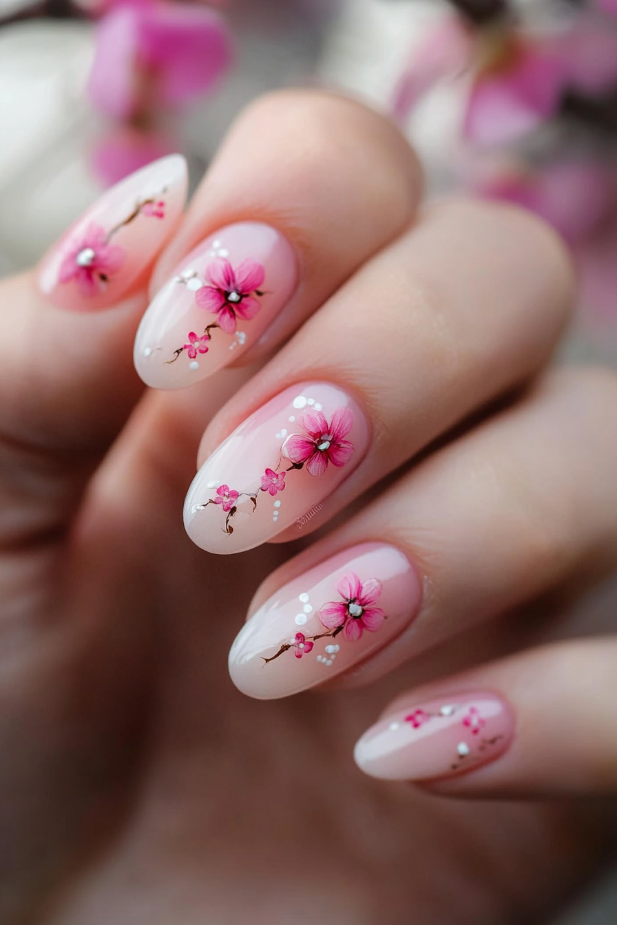 2. Rosy Garden Tips (Pink Flower Nail Design Ideas) - Pink Flower Nail Design Ideas