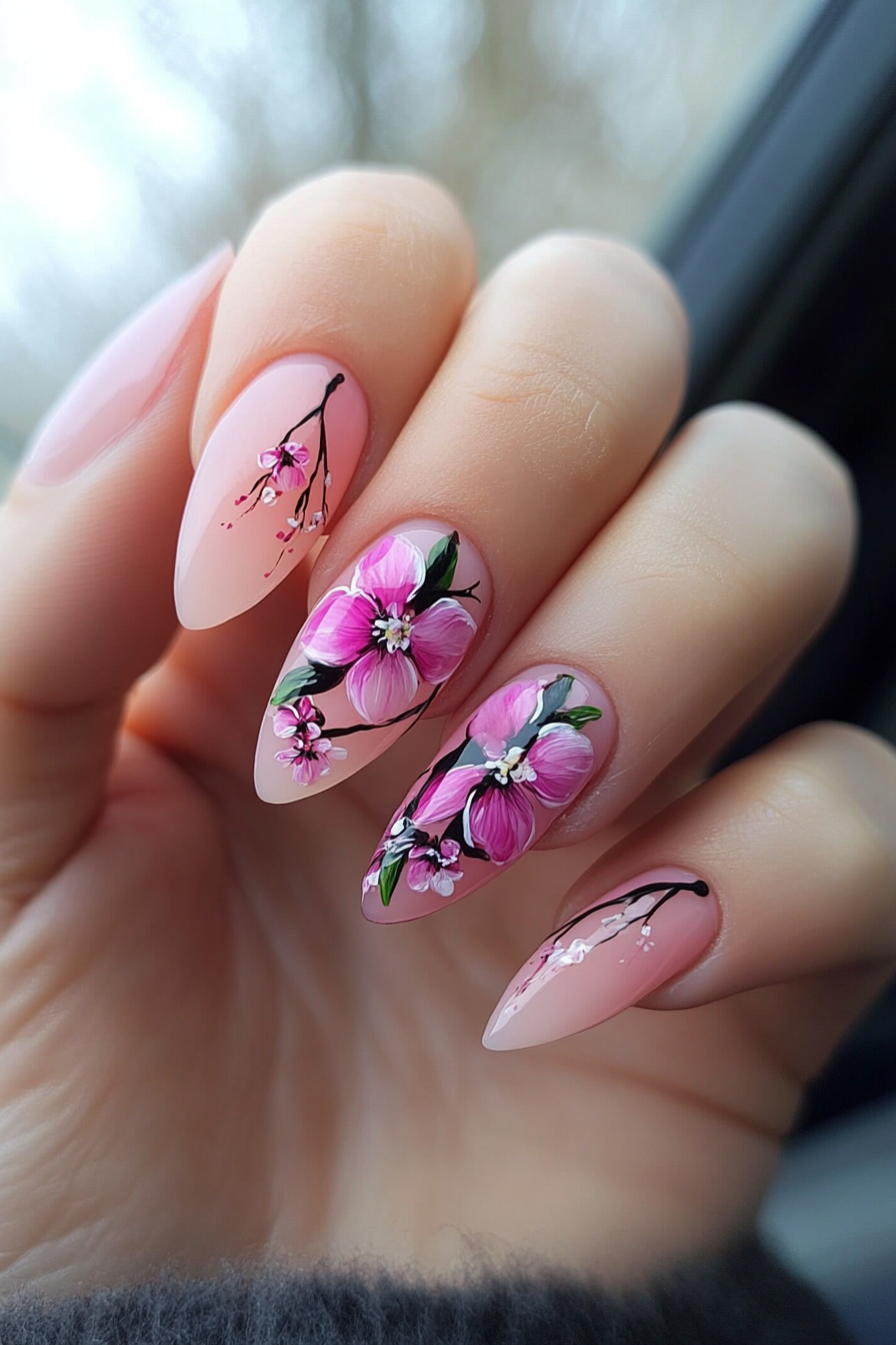 6. Orchid Kiss Nails (Pink Flower Nail Design Ideas) - Pink Flower Nail Design Ideas