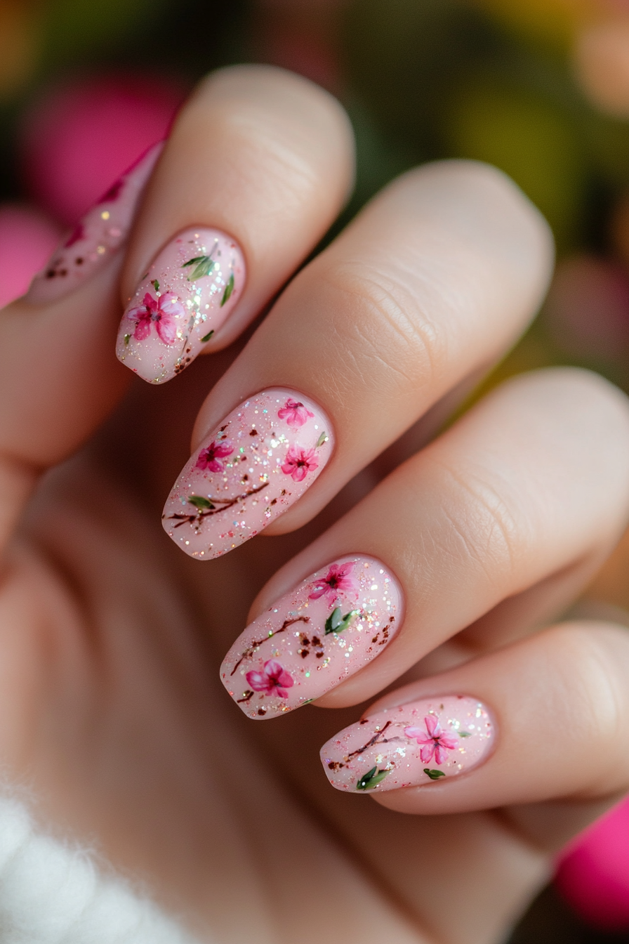 8. Strawberry Rose Chic (Pink Flower Nail Design Ideas) - Pink Flower Nail Design Ideas