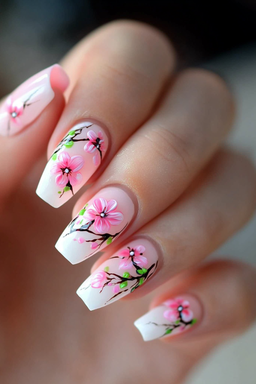 9. Petal French Tips (Pink Flower Nail Design Ideas) - Pink Flower Nail Design Ideas