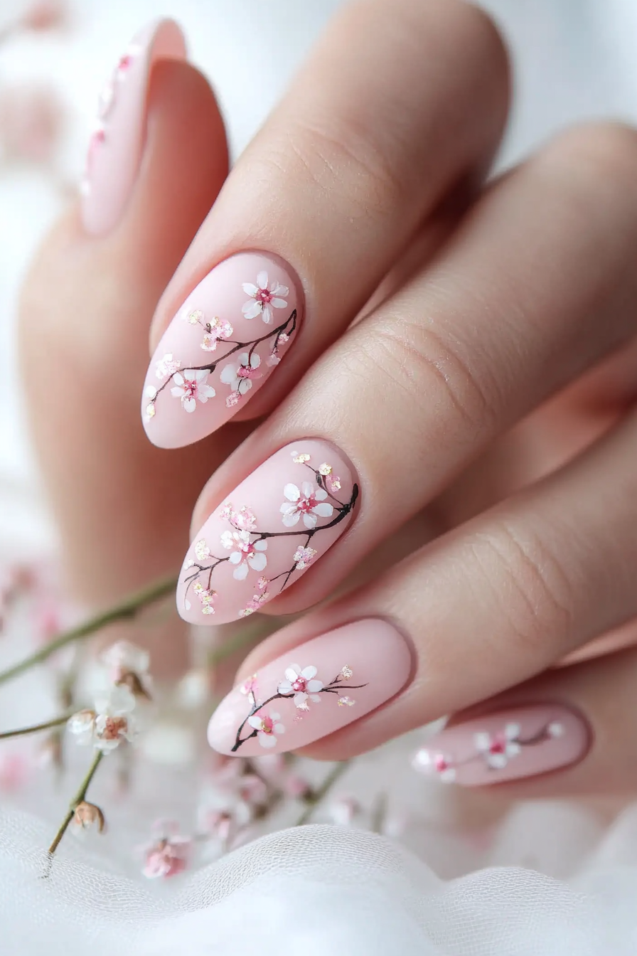 10. Spring Blossom Serenity (Pink Flower Nail Design Ideas) - Pink Flower Nail Design Ideas