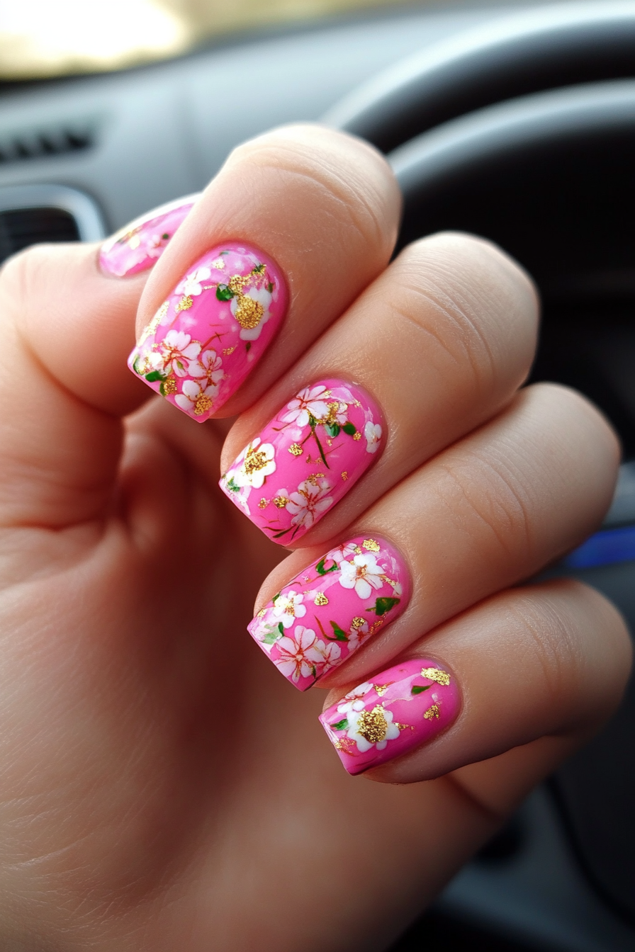 13. Rose Quartz Garden (Pink Flower Nail Design Ideas) - Pink Flower Nail Design Ideas
