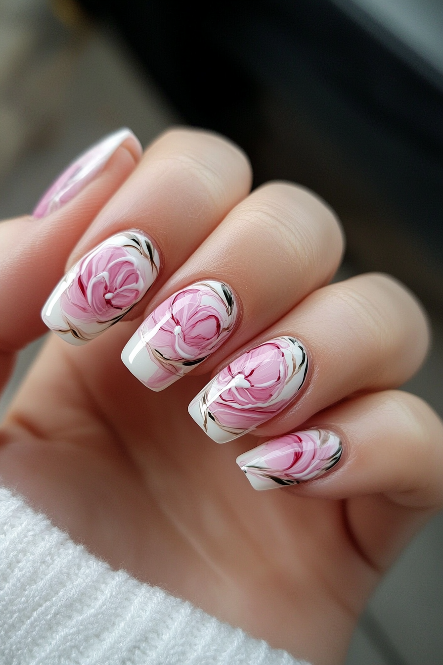 14. Soft Petal Swirl (Pink Flower Nail Design Ideas) - Pink Flower Nail Design Ideas