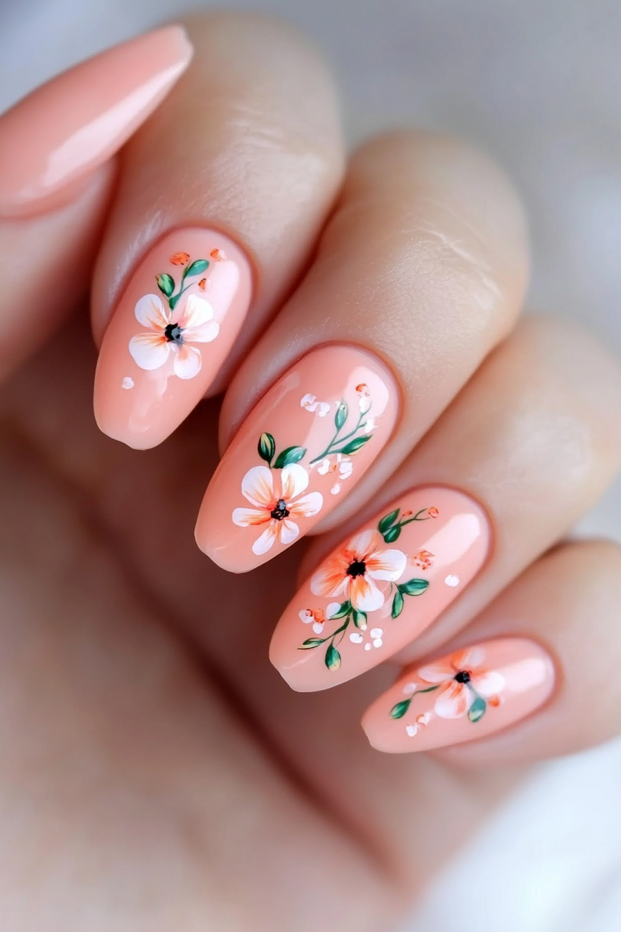 15. Peachy Pink Bloom (Pink Flower Nail Design Ideas) - Pink Flower Nail Design Ideas