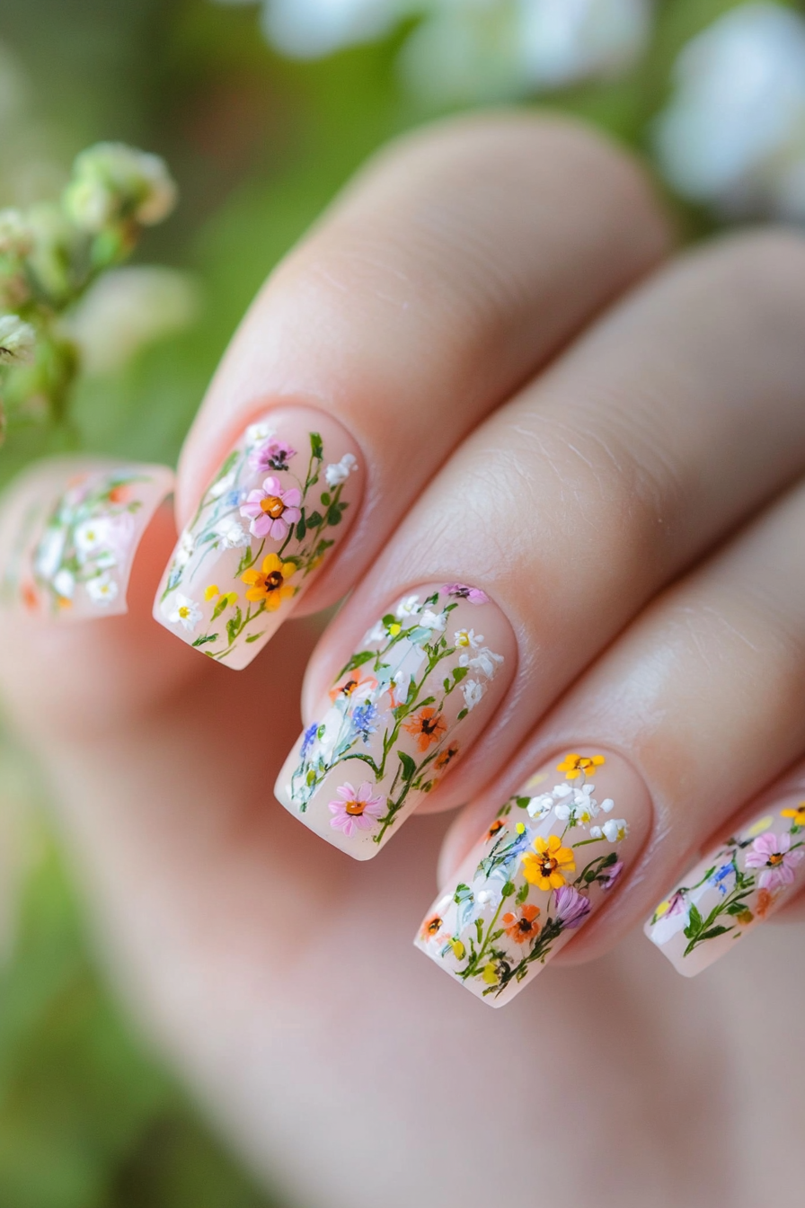 18. Pastel Wildflower Garden (Pink Flower Nail Design Ideas) - Pink Flower Nail Design Ideas