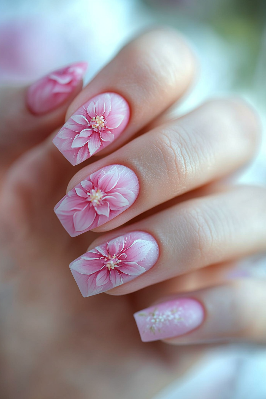 20. Pink Dahlia Essence (Pink Flower Nail Design Ideas) - Pink Flower Nail Design Ideas