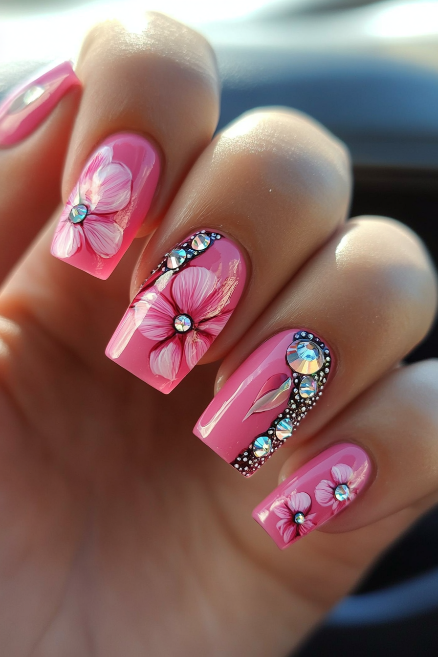 26. Fuchsia Floral Charm (Pink Flower Nail Design Ideas) - Pink Flower Nail Design Ideas
