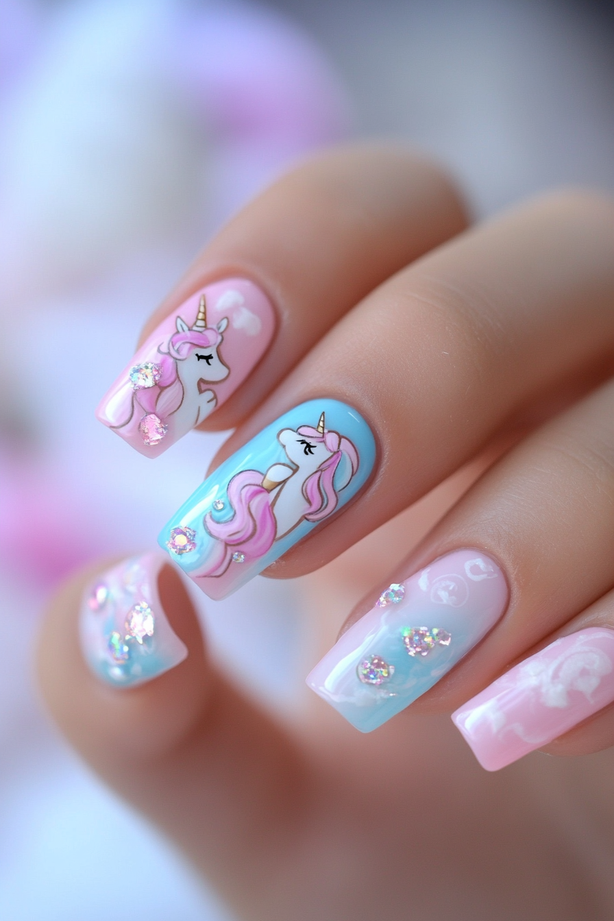 3. Cotton Candy Whimsy (Unicorn Nail Design Ideas) - Unicorn Nail Design Ideas