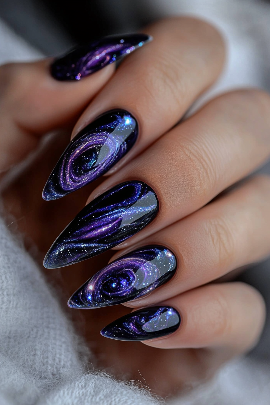 7. Enchanted Galaxy Swirl (Unicorn Nail Design Ideas) - Unicorn Nail Design Ideas