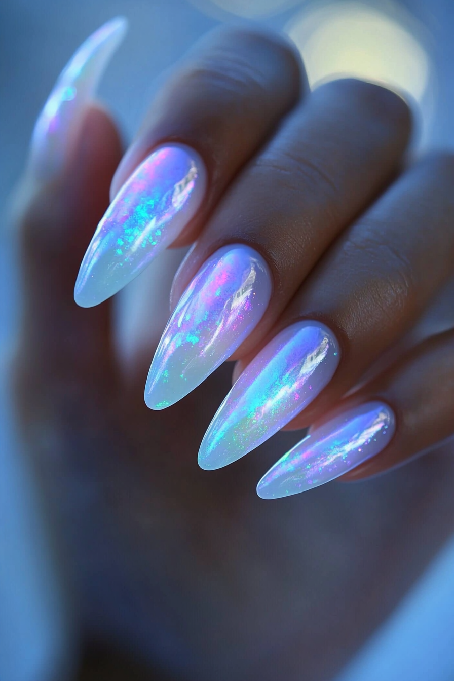 12. Glistening Moonstone Mist (Unicorn Nail Design Ideas) - Unicorn Nail Design Ideas