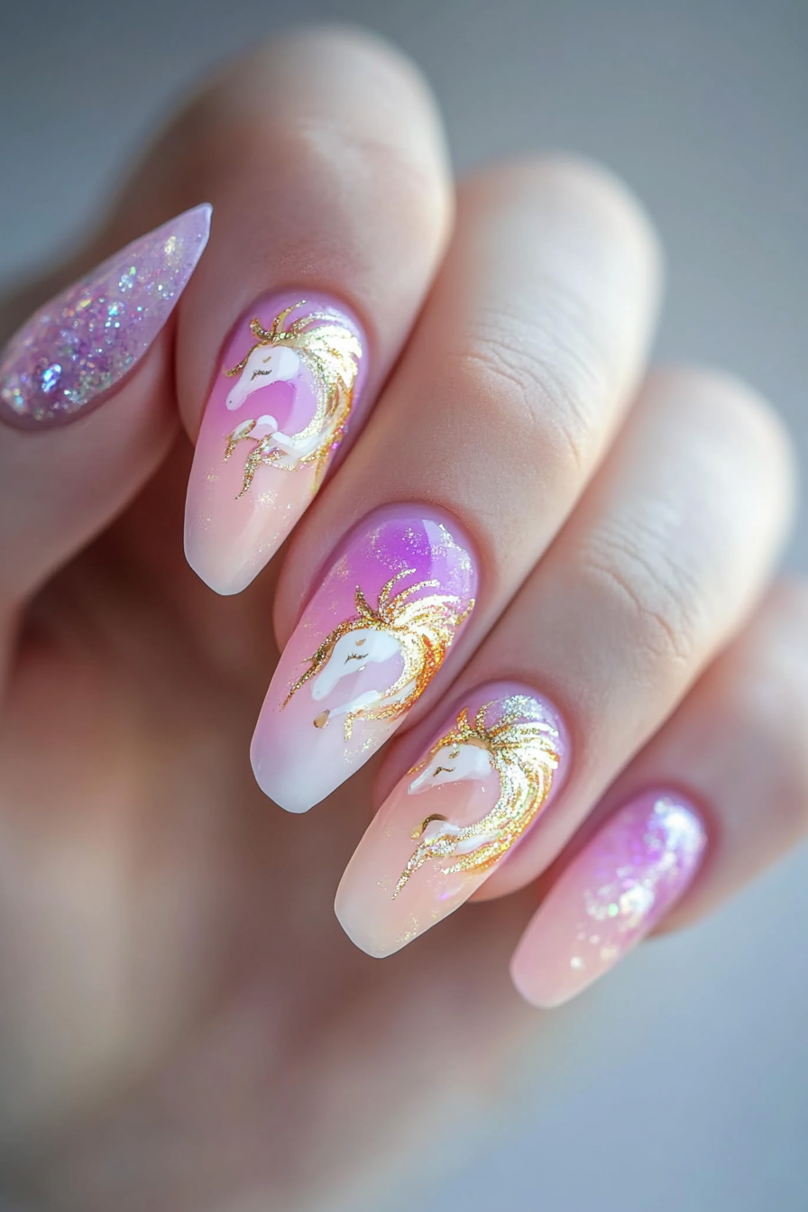 13. Sunset Unicorn Glow (Unicorn Nail Design Ideas) - Unicorn Nail Design Ideas