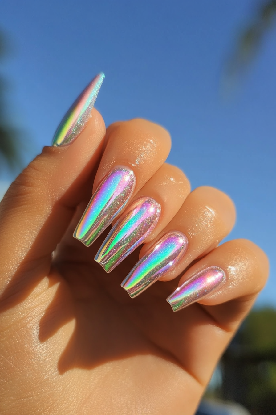 15. Holographic Stardust Fantasy (Unicorn Nail Design Ideas) - Unicorn Nail Design Ideas