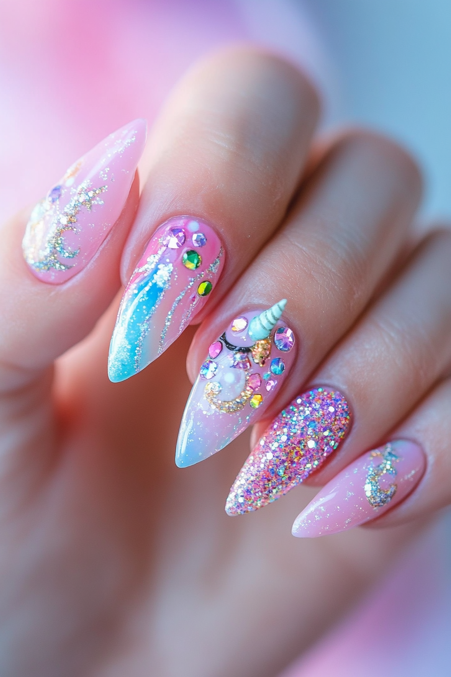 19. Bubblegum Unicorn Pop (Unicorn Nail Design Ideas) - Unicorn Nail Design Ideas