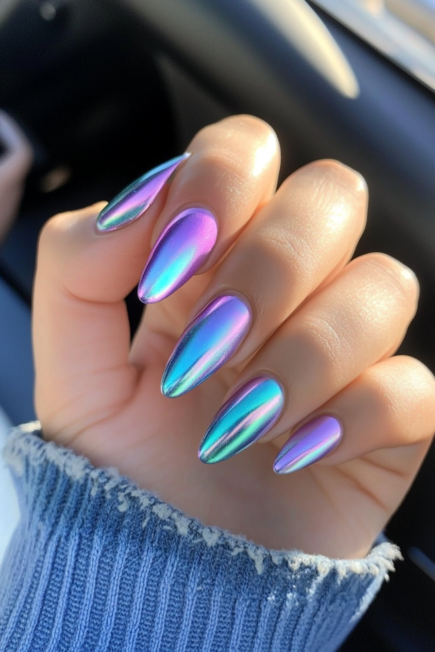 22. Aurora Borealis Glow (Unicorn Nail Design Ideas) - Unicorn Nail Design Ideas
