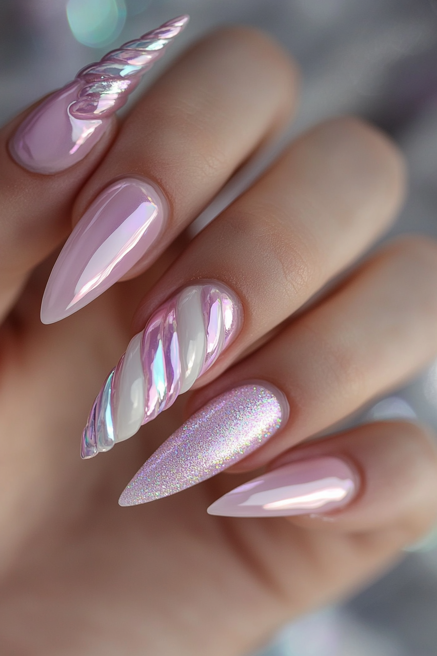 23. Unicorn Horn Chrome (Unicorn Nail Design Ideas) - Unicorn Nail Design Ideas