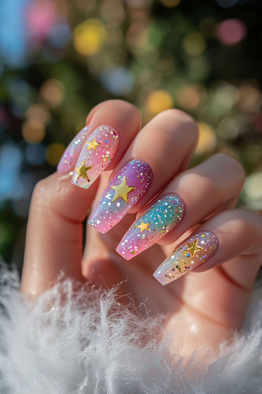 24. Celestial Rainbow Mirage (Unicorn Nail Design Ideas) - Unicorn Nail Design Ideas