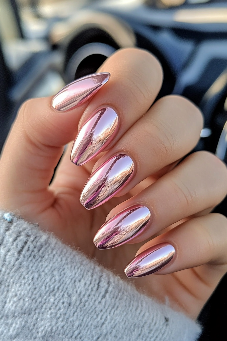 2. Rose Gold Melt (Ombre Chrome Nail Design Ideas) - Ombre Chrome Nail Design Ideas