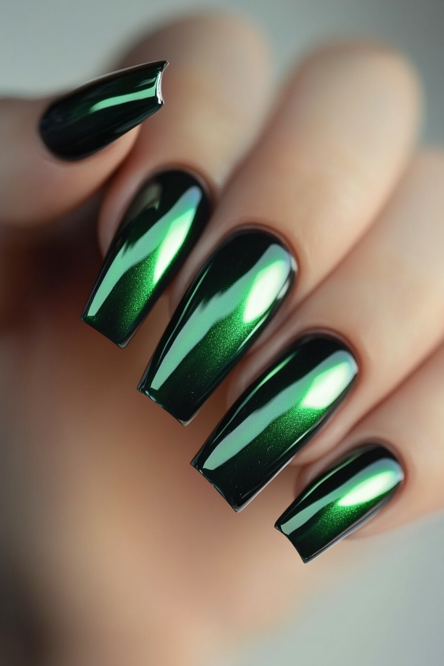 4. Electric Emerald Fade (Ombre Chrome Nail Design Ideas) - Ombre Chrome Nail Design Ideas