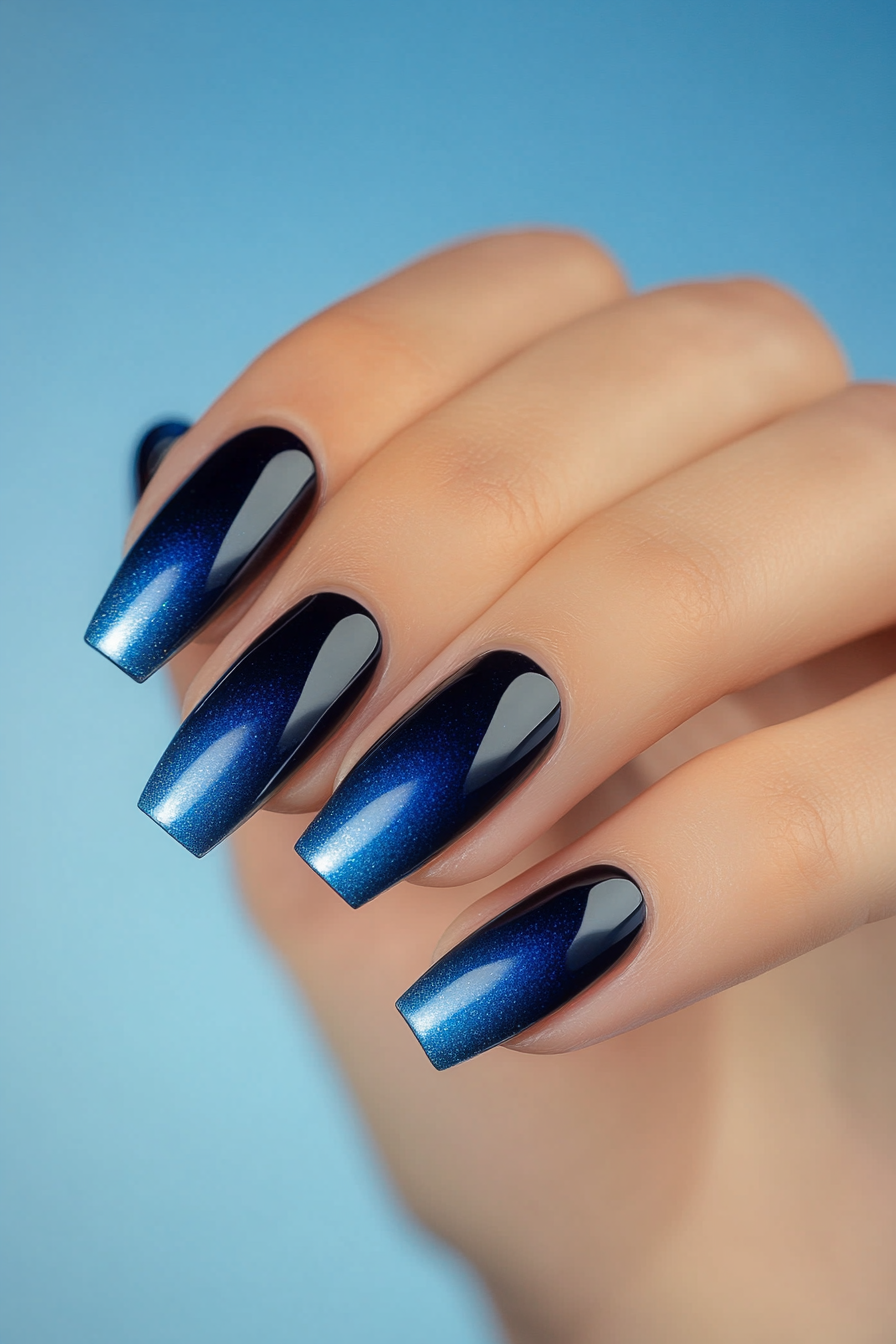 7. Midnight Sapphire Blend (Ombre Chrome Nail Design Ideas) - Ombre Chrome Nail Design Ideas