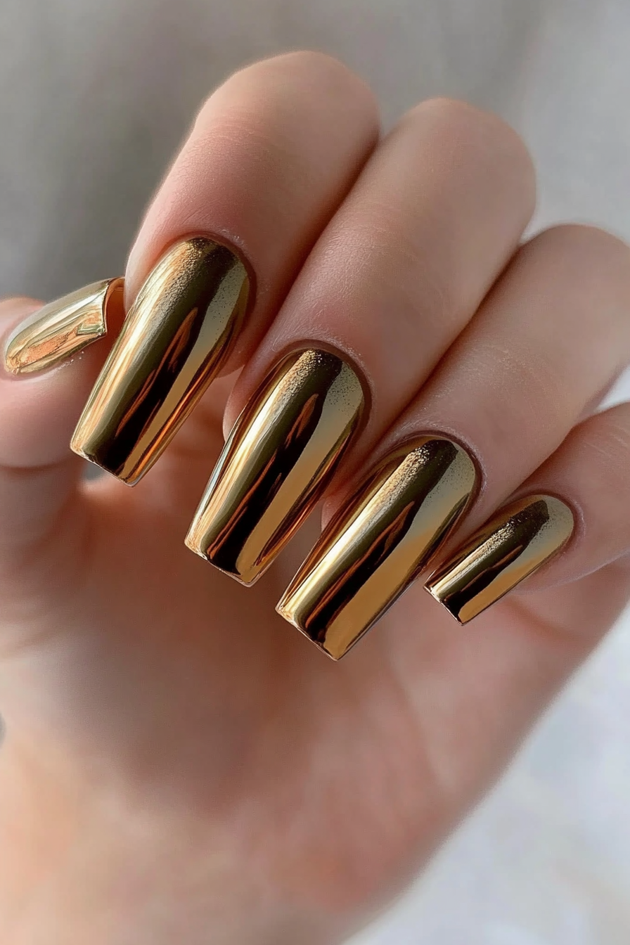 8. Gilded Olive Ombre (Ombre Chrome Nail Design Ideas) - Ombre Chrome Nail Design Ideas
