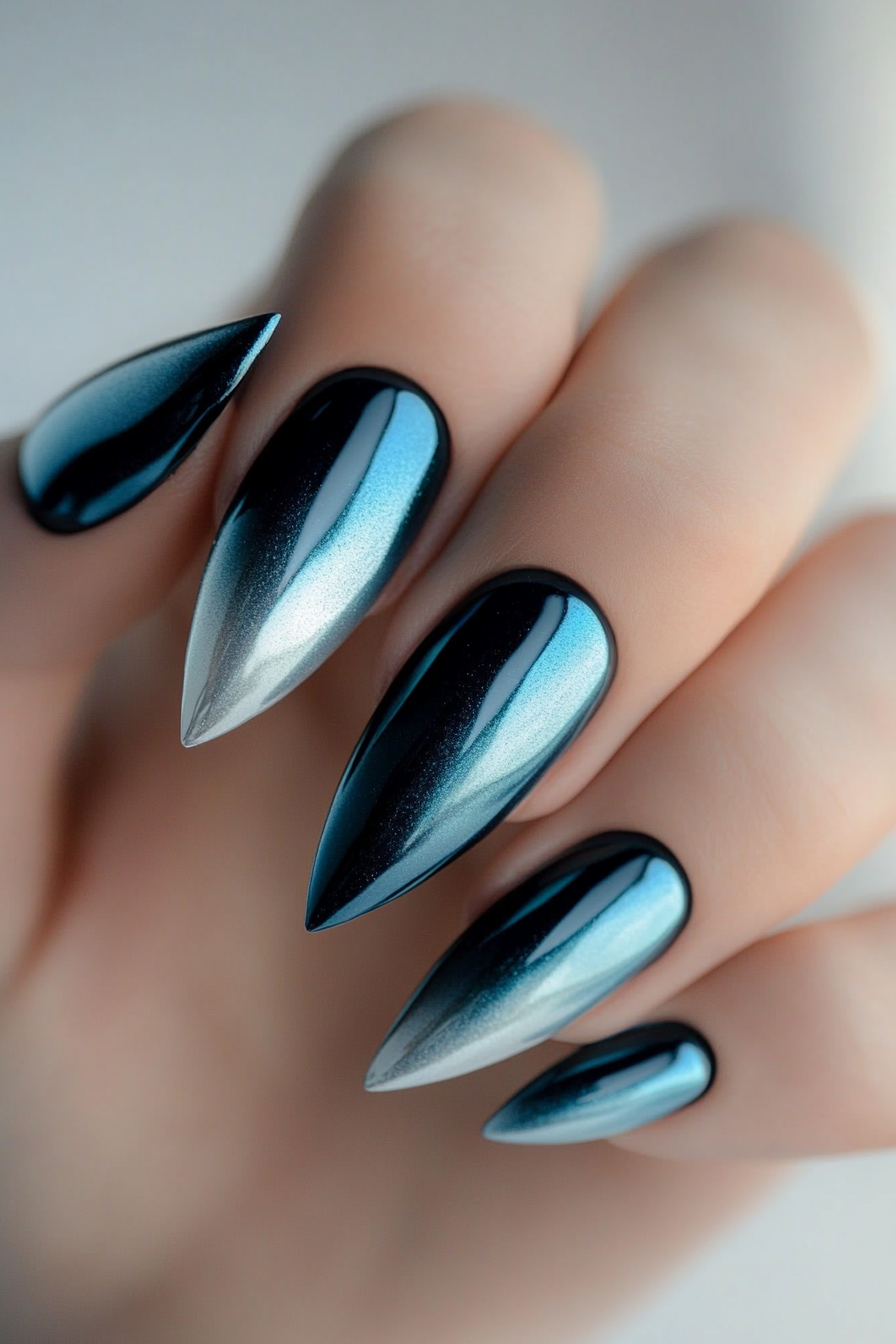 11. Teal Ice Cascade (Ombre Chrome Nail Design Ideas) - Ombre Chrome Nail Design Ideas