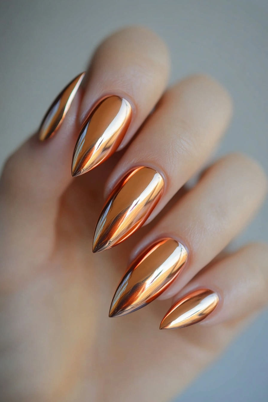 12. Molten Copper Luxe (Ombre Chrome Nail Design Ideas) - Ombre Chrome Nail Design Ideas