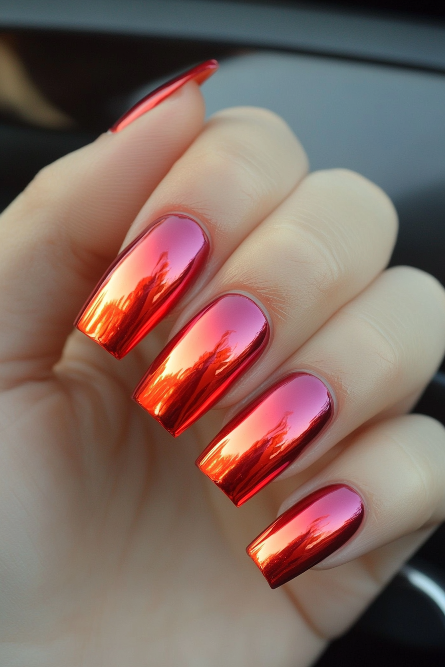 14. Crimson Fire Ombre (Ombre Chrome Nail Design Ideas) - Ombre Chrome Nail Design Ideas