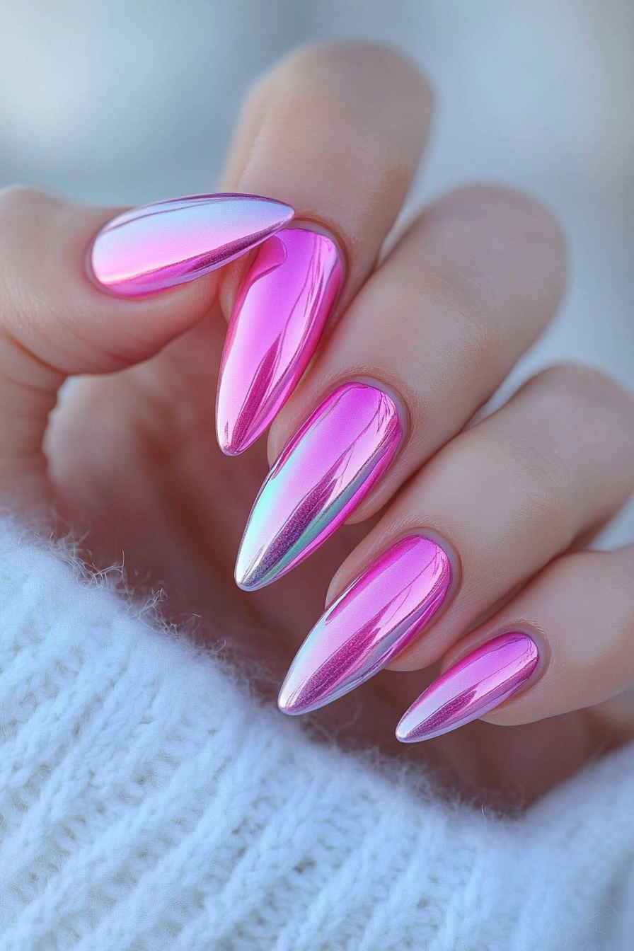 16. Bubblegum Pink Illusion (Ombre Chrome Nail Design Ideas) - Ombre Chrome Nail Design Ideas