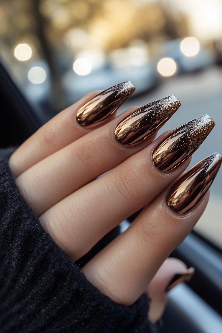 17. Espresso Gold Fade (Ombre Chrome Nail Design Ideas) - Ombre Chrome Nail Design Ideas