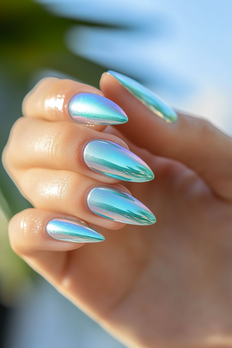 18. Aqua Glow Shift (Ombre Chrome Nail Design Ideas) - Ombre Chrome Nail Design Ideas