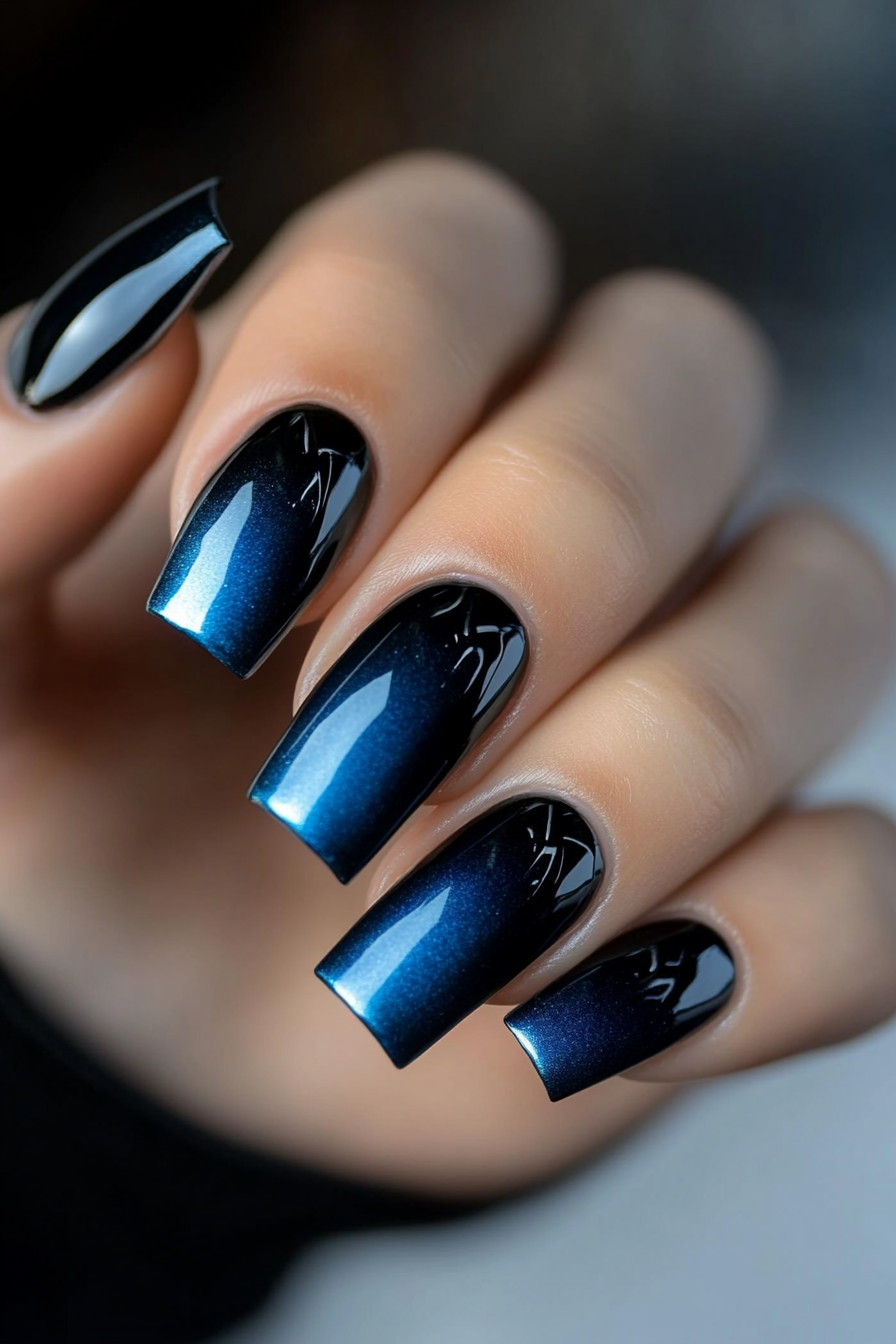 21. Cobalt Luster Gradient (Ombre Chrome Nail Design Ideas) - Ombre Chrome Nail Design Ideas