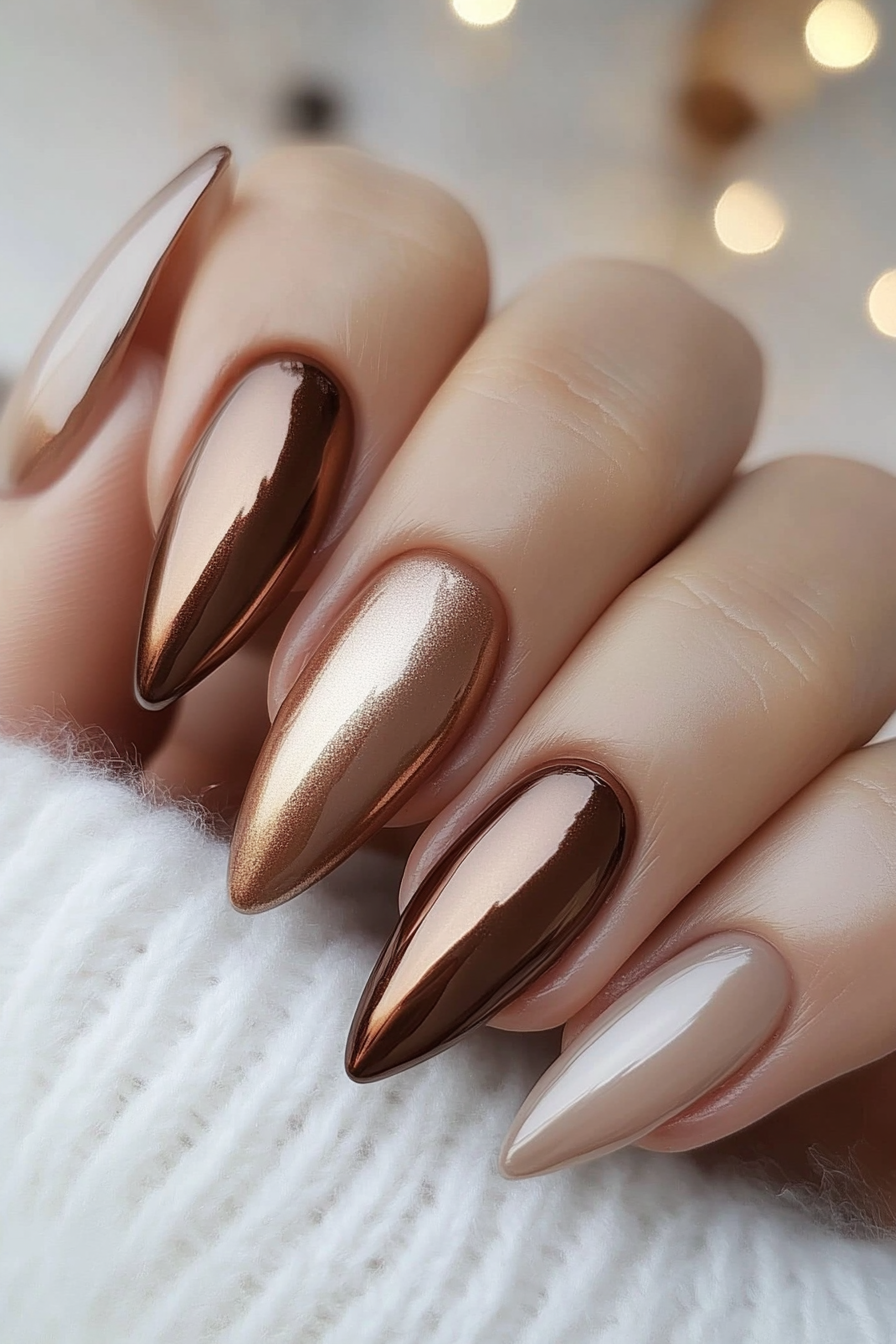 25. Caramel Bronze Fade (Ombre Chrome Nail Design Ideas) - Ombre Chrome Nail Design Ideas
