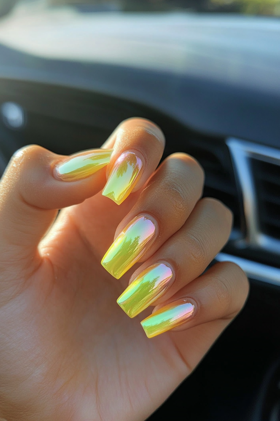 26. Lemon Sorbet Sheen (Ombre Chrome Nail Design Ideas) - Ombre Chrome Nail Design Ideas