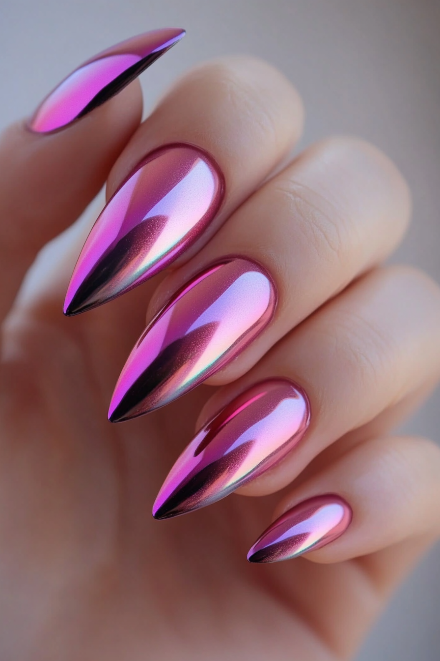 27. Iridescent Orchid Glow (Ombre Chrome Nail Design Ideas) - Ombre Chrome Nail Design Ideas