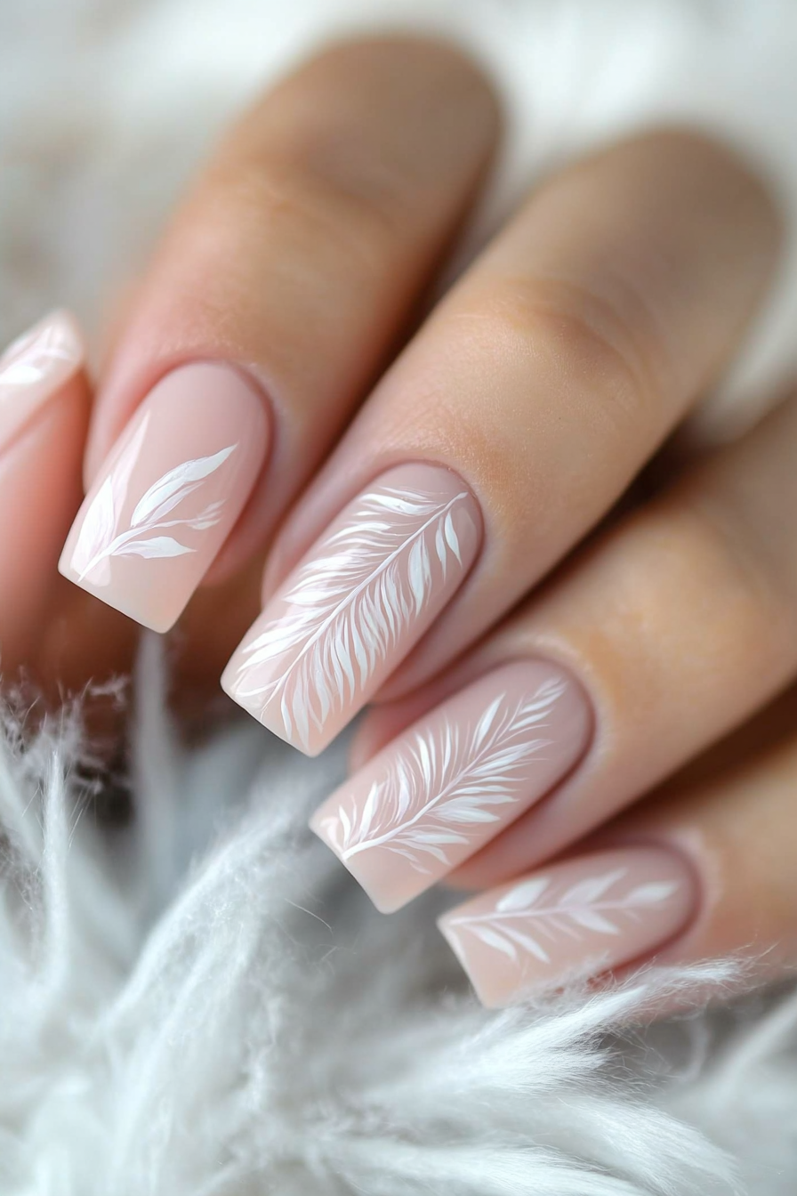 3. Soft Blush Feather Art (Feather Nail Design Ideas) - Feather Nail Design Ideas