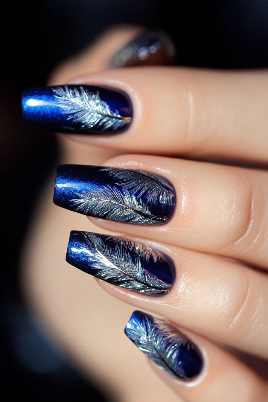 5. Celestial Feather Strokes (Feather Nail Design Ideas) - Feather Nail Design Ideas