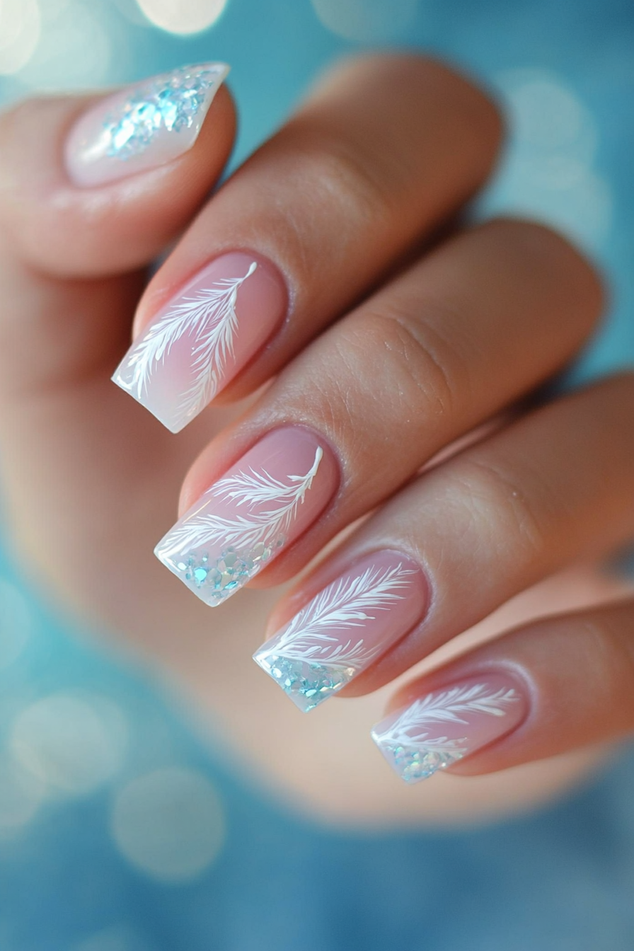 6. Crystal Feather Glam (Feather Nail Design Ideas) - Feather Nail Design Ideas