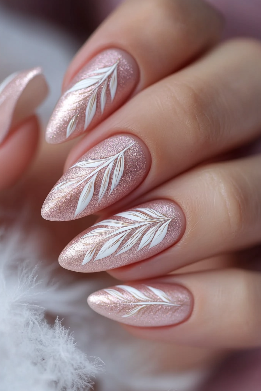 9. Rose Gold Feather Elegance (Feather Nail Design Ideas) - Feather Nail Design Ideas