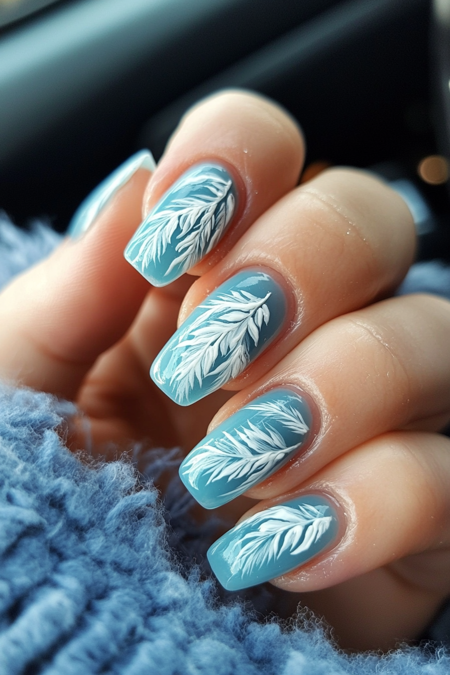 12. Frosted Feather Nails (Feather Nail Design Ideas) - Feather Nail Design Ideas