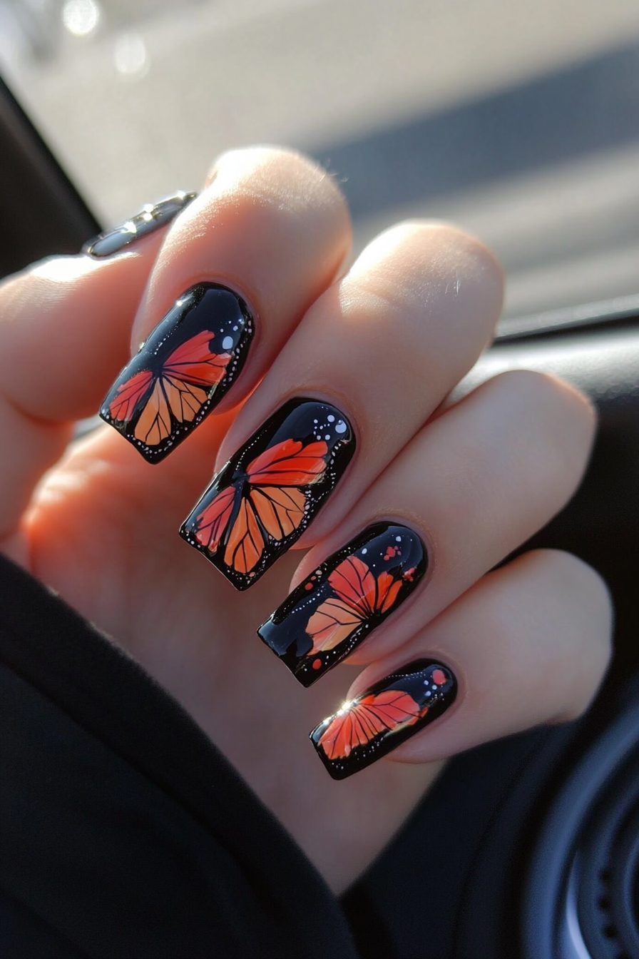 1. Elegant Monarch (Butterfly Nail Design Ideas) - Butterfly Nail Design Ideas
