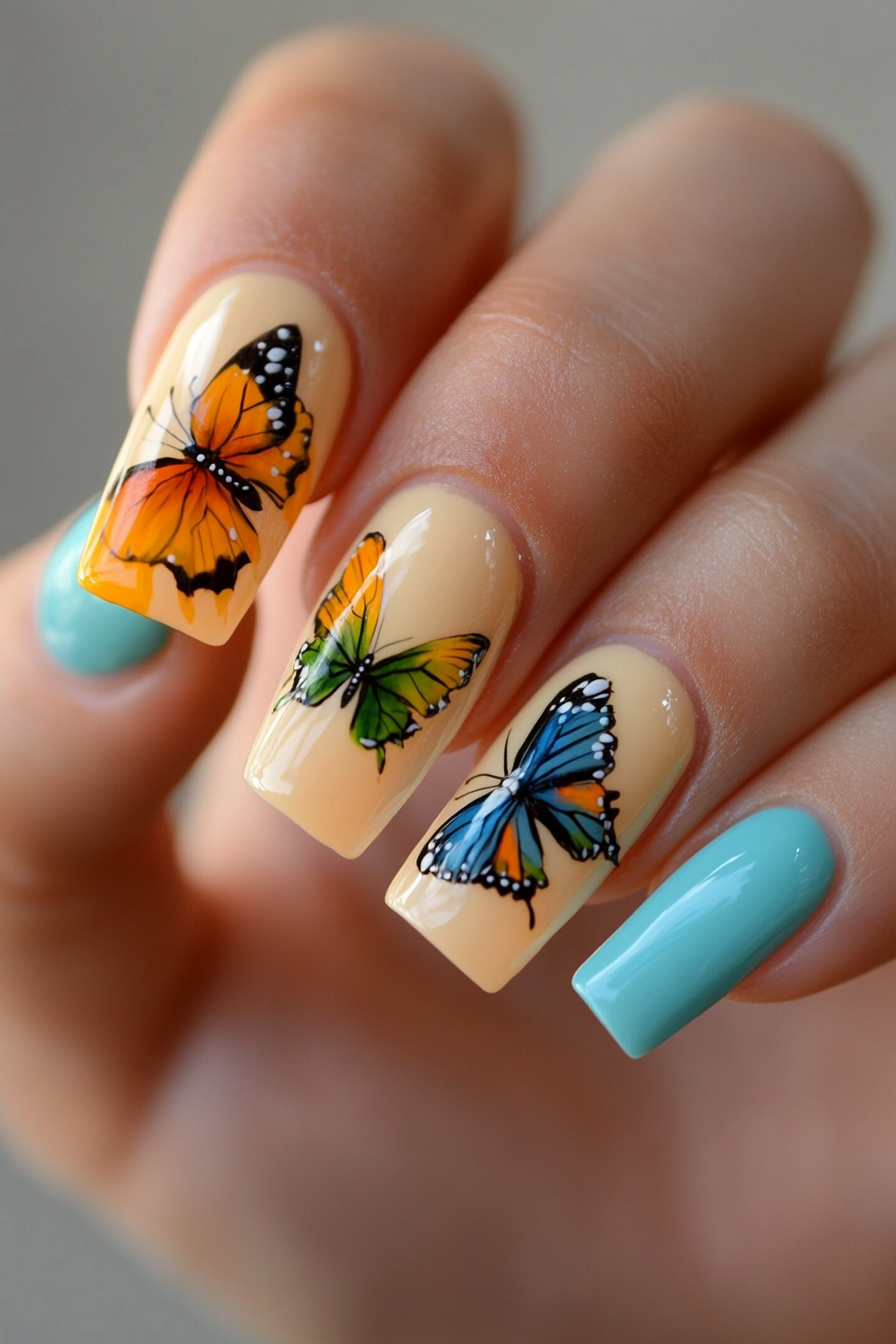 3. Tropical Butterfly Delight (Butterfly Nail Design Ideas) - Butterfly Nail Design Ideas